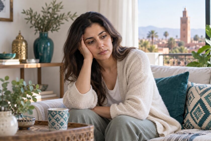 Femme ressentant de la fatigue à son domicile — illustration
