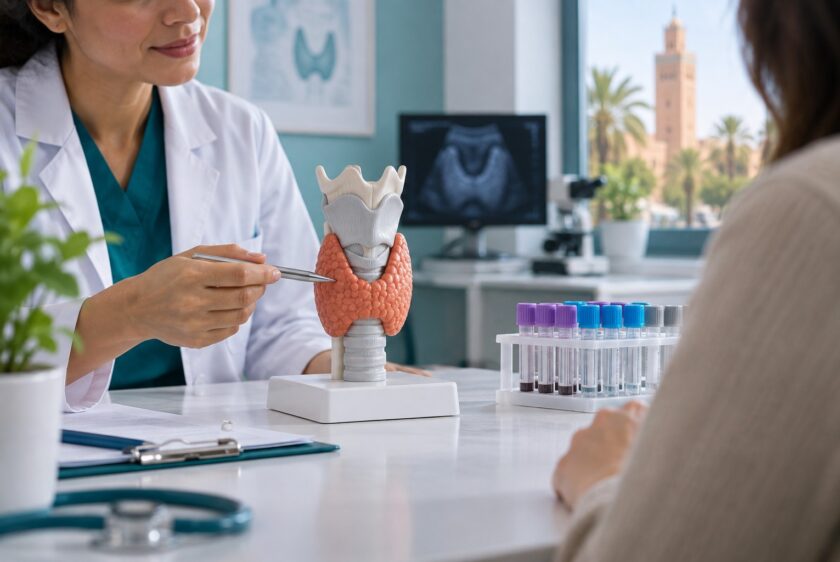 Présentation d’un modèle anatomique de la thyroïde — illustration